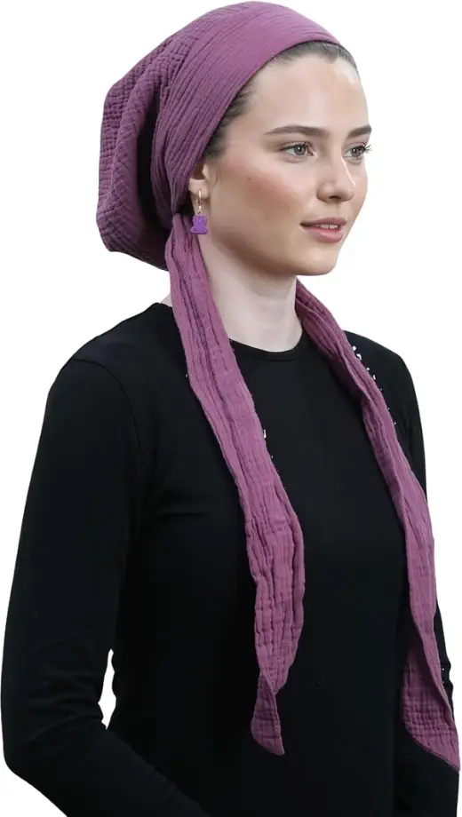 Cotton Tichel with Ties in Dusty Plum